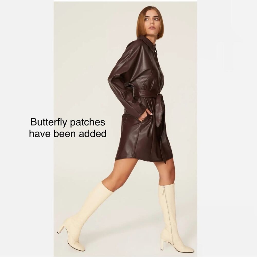 Marissa Webb Brown Faux Leather Shirtdress with butterflies - Picture 3 of 10